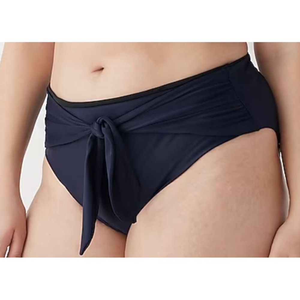 J.Crew Tie Bikini Bottom Womens 3X Black High‎ Waist UPF 50 Moderate Coverage